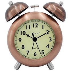 Hense 4.5" Retro Vintage Twin Bell Alarm Clocks Mute Silent Quartz Movement Non-ticking Sweep Second Hand Bedside Desk Analog Alarm Clock With Nightlight Loud