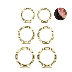 3PAIRS Stainless Steel 16G Sleeper Earrings Septum Hinged Clicker Nose Lip Ring Helix Daith Cartilage Tragus Piercings Jewelry 6 8 10MM Gold