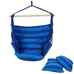 F2C Cotton Hammock Chair Hanging Rope Chair Swing Chair Seat Porch Sky Swing Patio Chair Blue