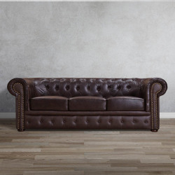 Wildmoon Chesterfield Full Genuine Leather Three Seater Couch