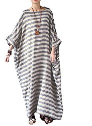 Round Sekitoba-japan.inc Collar Stripes Plus Size Grey One-piece Dresses For Women Medium