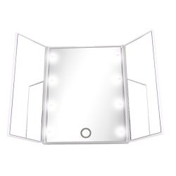 Foldable 8 LED Light Beauty Makeup Cosmetic Application Stand Mirror Color : White