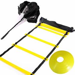 Huvai 6M 12 Rungs Agility Ladder Training With A Resistance Parachute 12 Yellow Disc Cones A Carry Bag