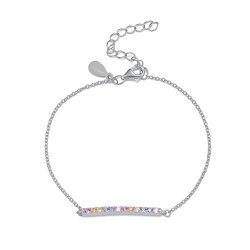 Rainbow Cz Bracelet - Multi Color Cubic Zirconia Bar Adjustable Bracelet - 925 Sterling Silver