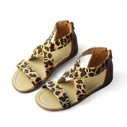 Girls Leopard Sandals Kids Summer Dress Shoes Children Cross Elastic Band Rhine