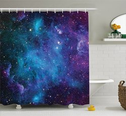 Space Decorations Shower Curtain Set By Ambesonne Galaxy Stars In Space Celestial Astronomic Planets In The Universe Milky Way Print Bathroom Accessories 69W X