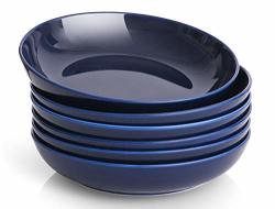 Y Yhy 30 Ounces Porcelain Pasta Salad Soup Bowls Large Serving Bowl Set Wide And Flat Set Of 6 Blue