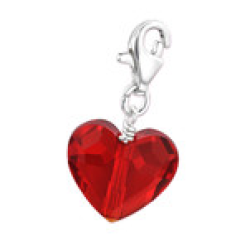 C720-C28992 - 925 Sterling Silver Light Siam Red Dangle Heart Charm