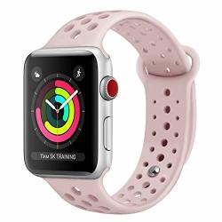 GHIJKL Sports Band Compatible Apple Watch 38MM 40MM Soft Silicone Replacement Iwatch Wristband Apple Watch Sport Series 1 2 3 4-SAND PINK-38MM 40MM