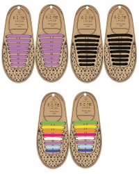 Gretmol E-z Tie Silicone Shoelaces Purple Black & Rainbow - Pack Of 3
