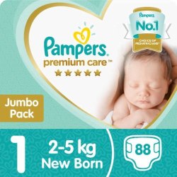 Pampers Premium Care 108 Nappies Size 1 Jumbo Pack
