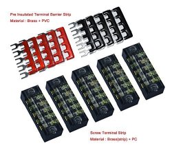 5 Pcs Dual Row 5 Position Screw Terminal Strip 600V 15A + 400V 15A 5 Postions Pre Insulated Terminal Barrier Strip Red black 10 Pcs