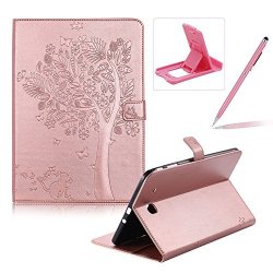 Flip Case For Galaxy Tab E 9.6 Smart Leather Cover For Galaxy Tab E 9.6 Herzzer Retro Pretty Rose Gold Tree Butterfly Cat Design