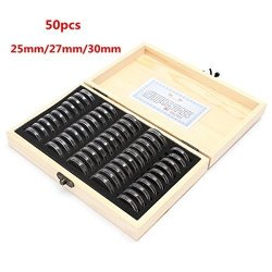 New 50PCS 25 27 30MM Round Coins Holders Storage Container Display Cases Wooden Box
