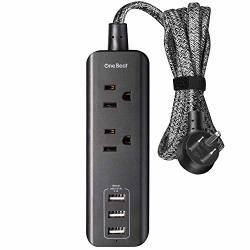 Travel Power Strip With 3 Charging USB Ports 3.1A 15W And 2 Outlets Desktop Charging Station With 5 Foot Braided Extension Cord Flat Plug Portable