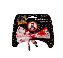 Bloody Bowtie - Halloween Decorations - Adjustable Strap - White - 4 Pack