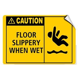 Caution Floor Slippery When Wet Style 3 Hazard Label Decal Sticker Sticks To Any Surface