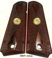 Grip King 1911 Grips $39.73.FITS Colt Full Size Exotic Burled Rosewood Gold "rampant Horse " Medallions Full Borders Fancy Edge. Double Diamonds Checkered Colt