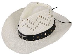 Amc New Western Style Classic Cowboy Straw Hat Ivory_bull