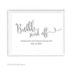 Andaz Press Wedding Party Signs Silver Glittering 8.5X11-INCH Bubble Send Off Please Blow Good Wishes For The New Mr. & Mrs. Sign 1-PACK Not
