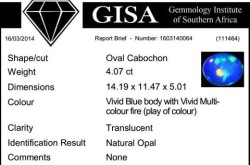 G.i.s.a. Certified 4.07ct Opal - Aaa Grade Vivid Multi-colour Play Of Fire