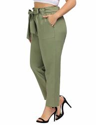 Hanna Nikole Womens Pull-on Pants Elastic Waist Cropped Trousers Pockets Pants Green 18W