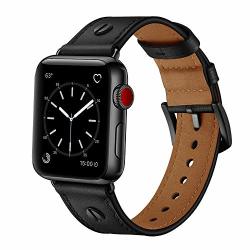 Ouheng Compatible With Apple Watch Band 42MM 44MM Genuine Leather Band Replacement Strap Compatible With Iwatch Series 4 Series 3 Series 2 Series 1 44MM 42MM Black