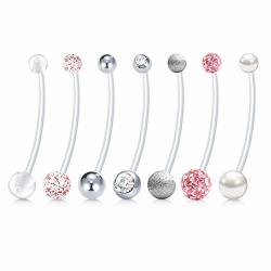 Modrsa 7PCS Mix Style 38MM Pregnancy Sport Maternity Belly Button Rings Flexible Bioplast Navel Belly Rings Retainer