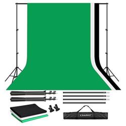 CRAPHY Portable Photo Studio 10 X 6.5FT Background Stand Kit Backdrop Support System With Muslin Cotton Background Green Black White 9FT X 6FT And Carrying Bag