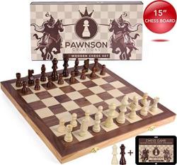 Wooden Chess Set For Kids And Adults - 15 Staunton Chess Set - Large Folding Chess Board Game Sets - Storage For Pieces |