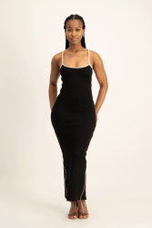 Zee Ribbed Bodycon Dress W Contrast Piping - S