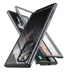 Samsung Galaxy S23 Ultra Premuim Slim Edge Xt Bumper Case With Built-in Screen Protector Black clear