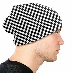 Hytcsy Small Checkered Black And White Square Soft Knitted Hats Winter Soft Knitted Beanie Lightweight Knitted Beanie Womens Skull Cap 3D Printed Adult Comfortbale Soft