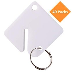 Goordik 40 Pcs Key Tags Blank Plastic Upgrade Round Split Ring Durable Key Identify Tags Bulk Key Tags For Key Cabinet 1.5 Inches Square Shaped