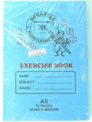 Megastar A5 Exercise Book 72PAGE Quad And Margin Pack Of 5 Retail Packaging No Warranty