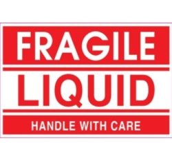 Adhesive Label Preprinted Fragile Liquid Shipping Label 2 X 3 Inches Red Roll Of 500 23007F