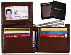 Kalmore Mens Genuine Leather Rfid Blocking Flip-id Window Travel Bifold Wallet - In Gift Box Brown