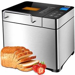 KBS Stainless Steel Bread Machine 1500W 2LB 17-IN-1 Programmable XL Bread Maker With Fruit Nut Dispenser Nonstick Ceramic Pan& Digital Touch Panel 3 Loaf