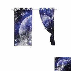 Doneeckl Room Darkened Curtain Galaxy Nebula Full Moon Phase Starry Night Sky Universe Infinity And Space In Apartment Decor For Dorms Blue Navy White