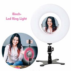 Desktop Ring Light 8-INCH Dimmable 5500K LED Lighting Kit With Stand Phone Holder Mirror For Beauty Selfie Makeup Youtube Video Pink