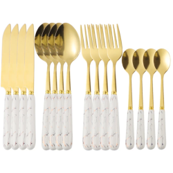24-PIECE Classy Marble Handle White And Gold Kitchen Cutlery Set