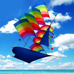 Tresbro Sailing Ship Kite Fly 37 Inch 3D Cool Huge China Kites For Kids And Adults Awesome Rainbow Kites For Outdoor Travel Beach