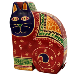 Leather Money Box - Large Red Cat