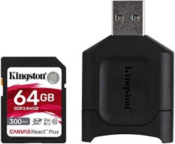 Kingston 64GB Sdxc Canvas React Plus 300MB S Read Uhs-ii C10 U3 V90 Memory Card MLPR2 64GB