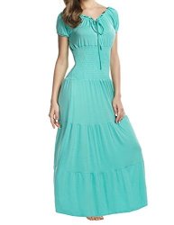 Hufcor Cotton Smocked Peasant Gypsy Boho Renaissance Dress Light Green L