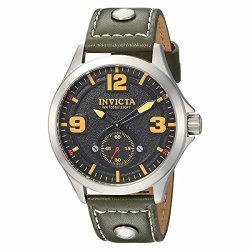 Invicta Men's 'aviator' Quartz Stainless Steel And Leather Casual Watch Color:green Model: 22529
