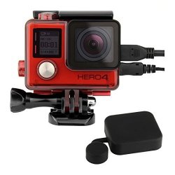 Soonsun Side Open Protective Skeleton Housing Case With Lcd Touch Backdoor And Standard Protective Housing Lens Cap Cover For Gopro HERO4 Hero 4 3 3+ Silver & Black Red