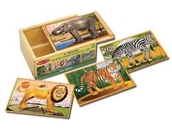 Melissa & Doug Wild Animals 4-IN-1 Wooden Jigsaw Puzzles In A Storage Box 48 Pcs