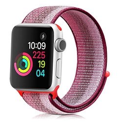 Runostrich For Apple Watch Band Replacement 42MM 38MM Soft Waterproof Strap Woven Nylon Classic Stripe Adjustable Sport Loop Apple Watch Series 3 2 1 Edition Purple Pink 42MM