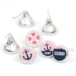 Ahoy - Nautical Girl - Party Round Candy Sticker Favors Labels Fit Hersheys Kisses 1 Sheet Of 108